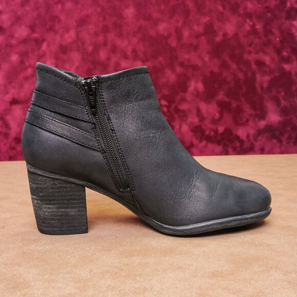 Josef Seibel Women Britney Black Leather Double Buckle Zip Ankle Boots 8US EUR38 - Picture 4 of 8